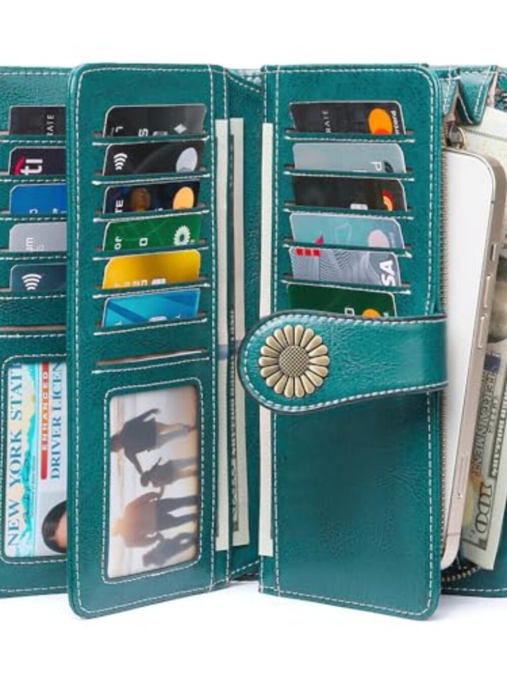 BRAND NEW Women Leather Wallet RFID Blocking Wristlet with RFID Blocking - Picture 1 of 6